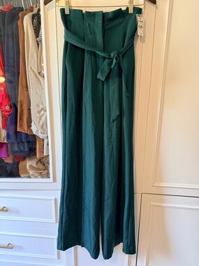 Express Teal High-Waist Wide Leg Pants with Self-Tie Belt
